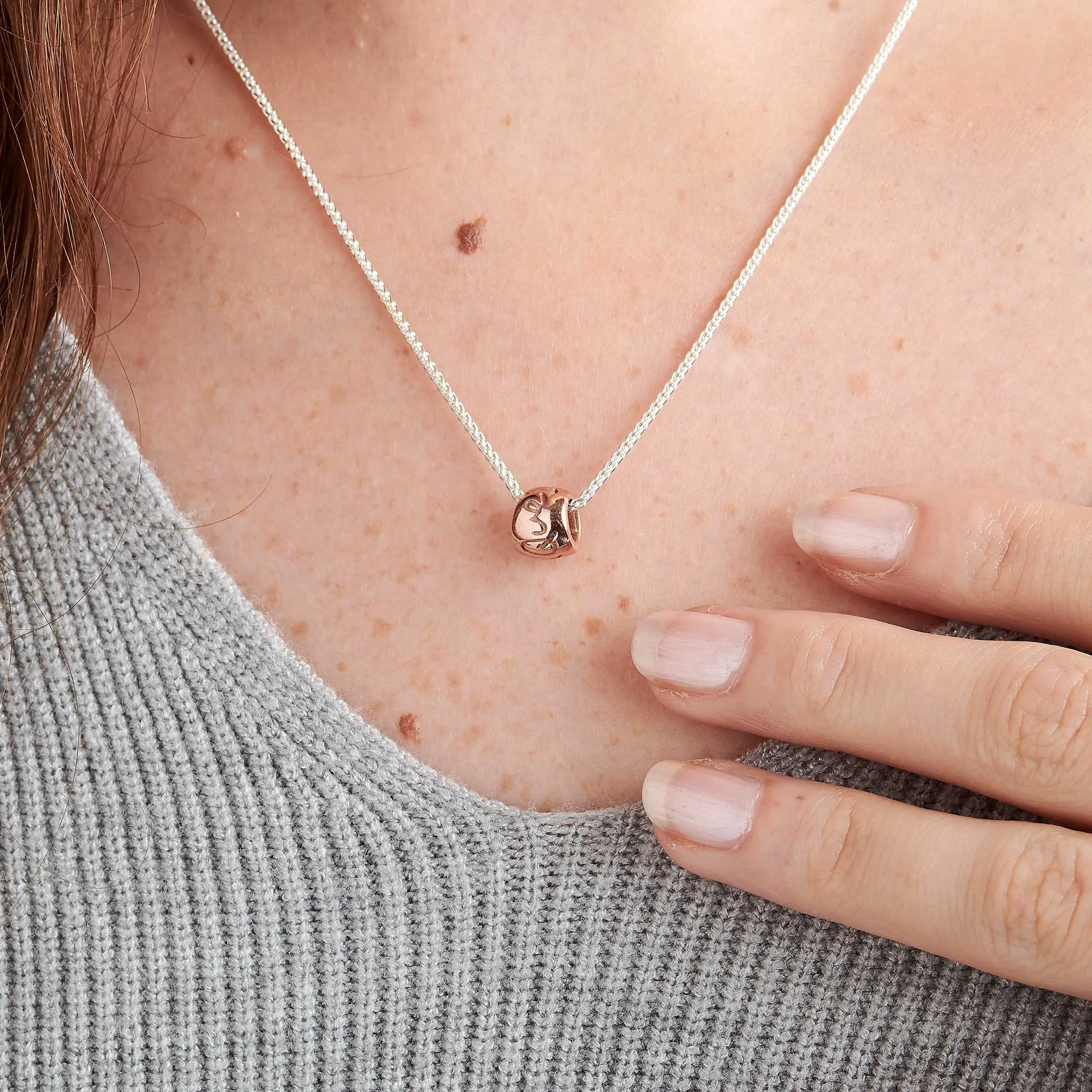 Que Sera Silver & Solid Rose Gold Necklace