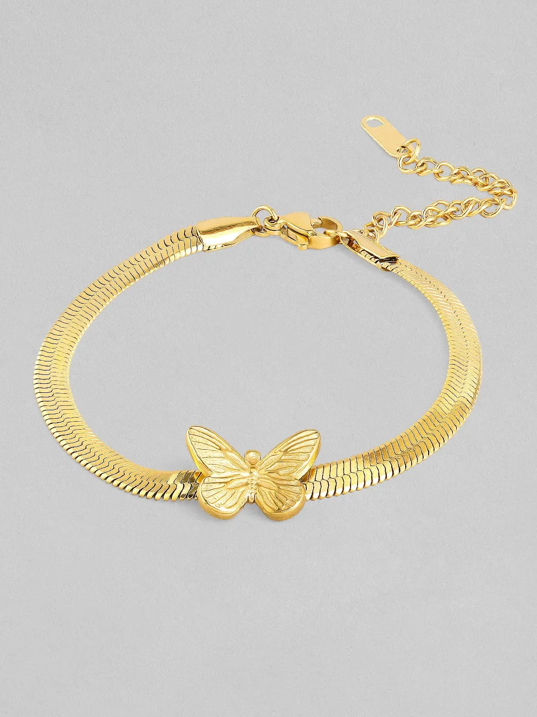Rubans Voguish 18K Gold Plated Stainless Steel Waterproof Snake Chain Bracelet With Butterfly Charm.