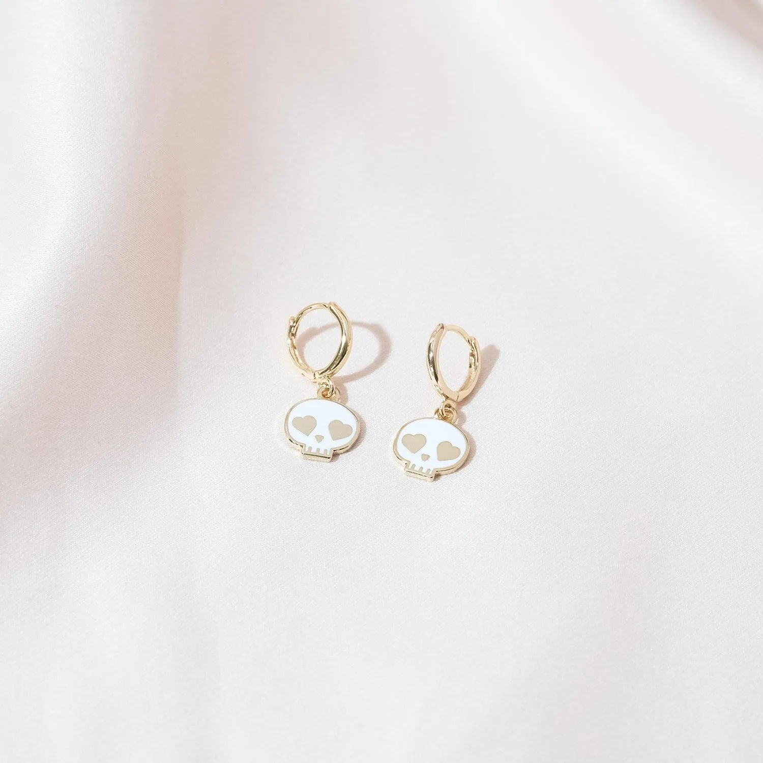 Skull Heart Eyes Huggie Hoop Earrings