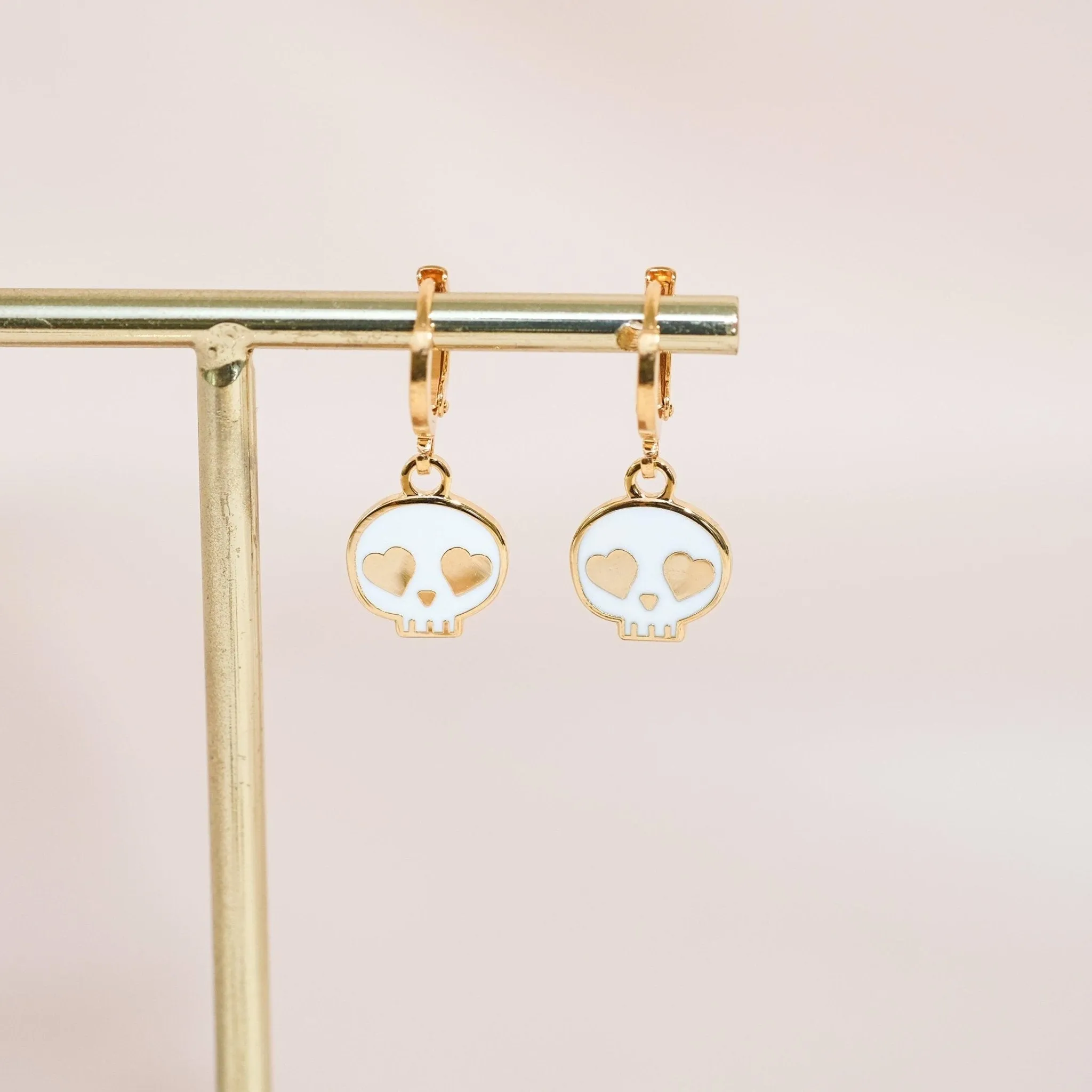 Skull Heart Eyes Huggie Hoop Earrings