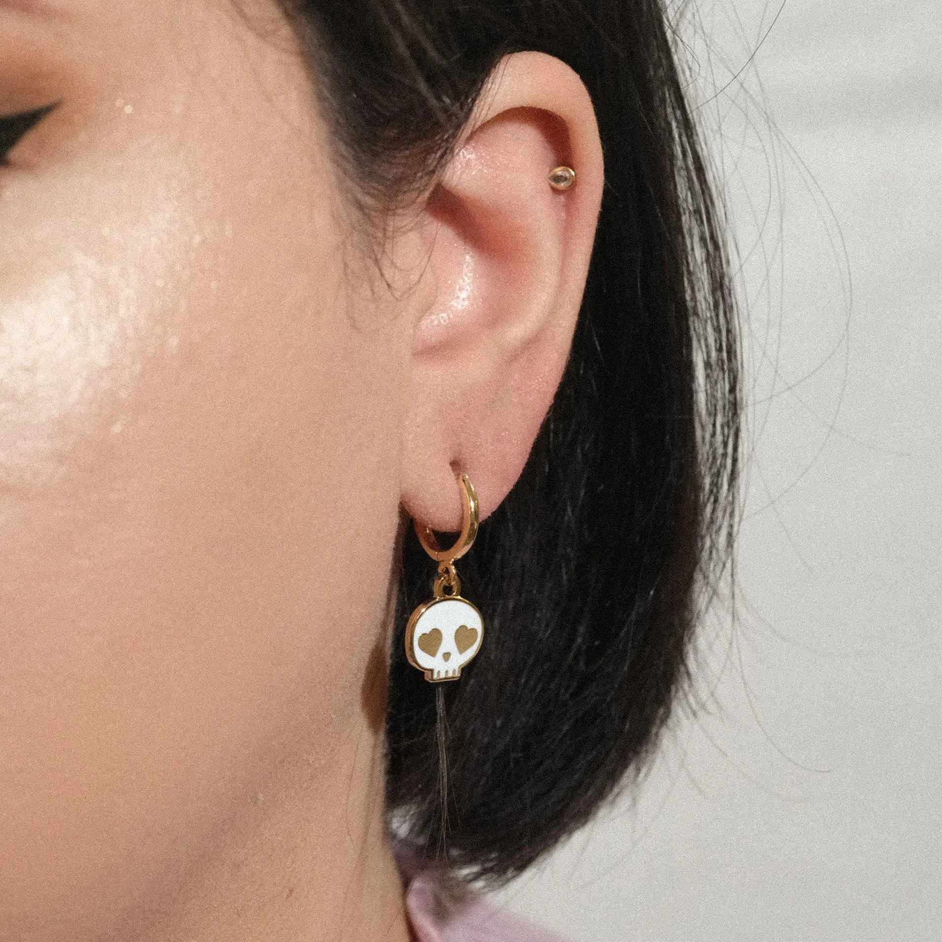 Skull Heart Eyes Huggie Hoop Earrings