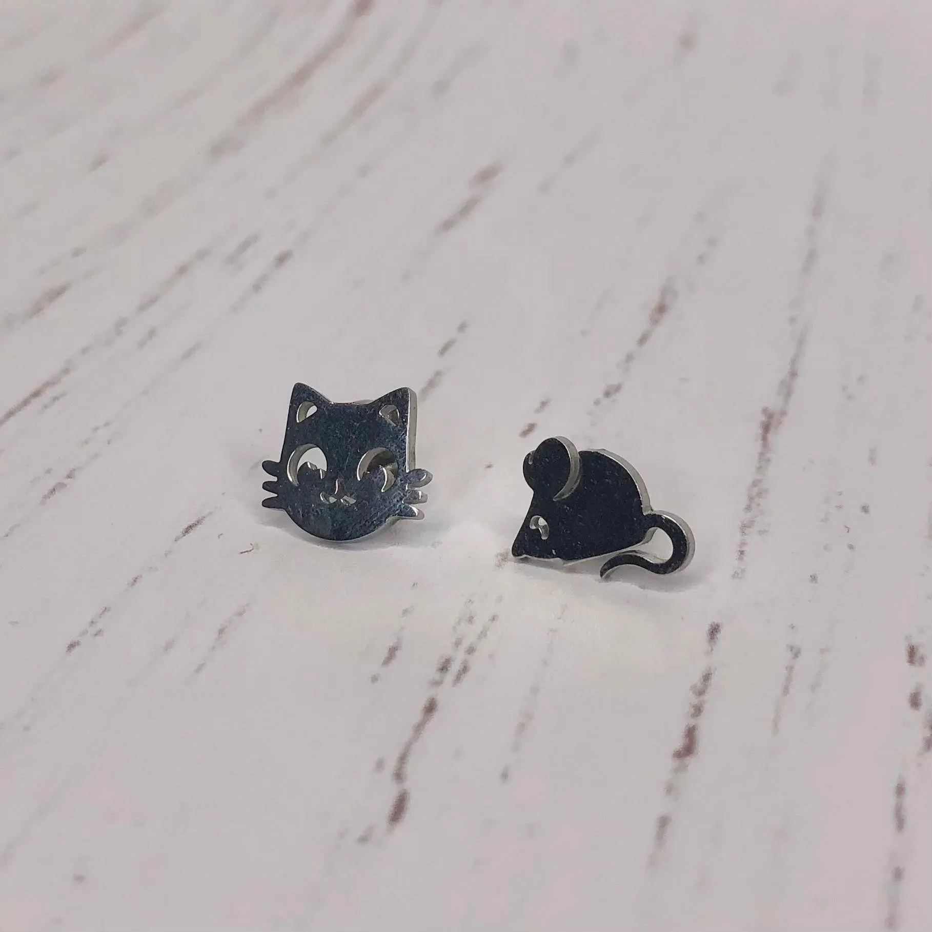 Stainless Steel Earrings - Cat & Mouse