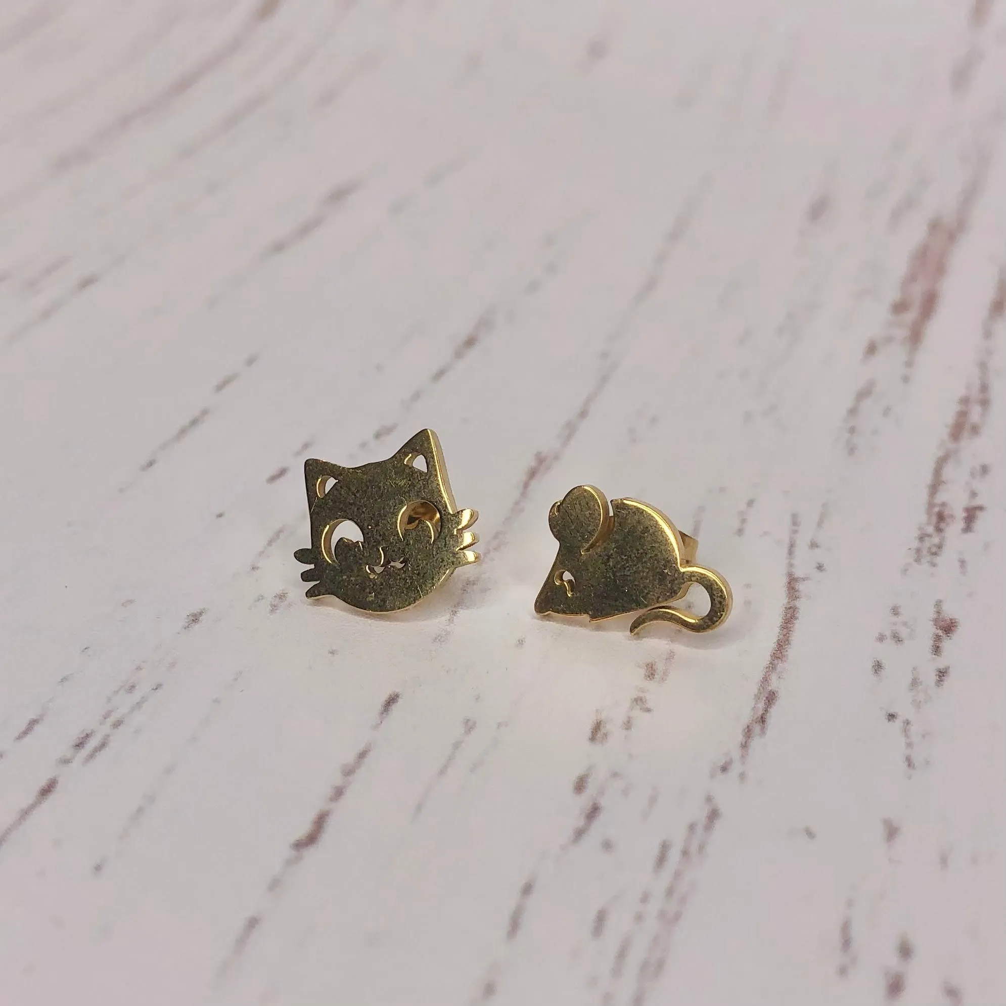 Stainless Steel Earrings - Cat & Mouse