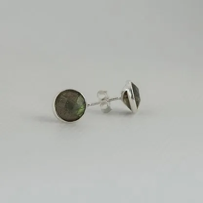 Sterling Silver Round Studs in Labradorite