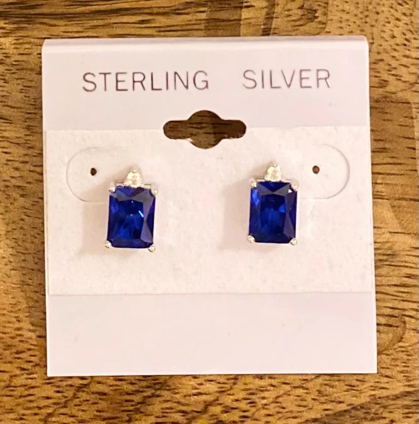 Sterling Silver Sapphire Post Back Earrings