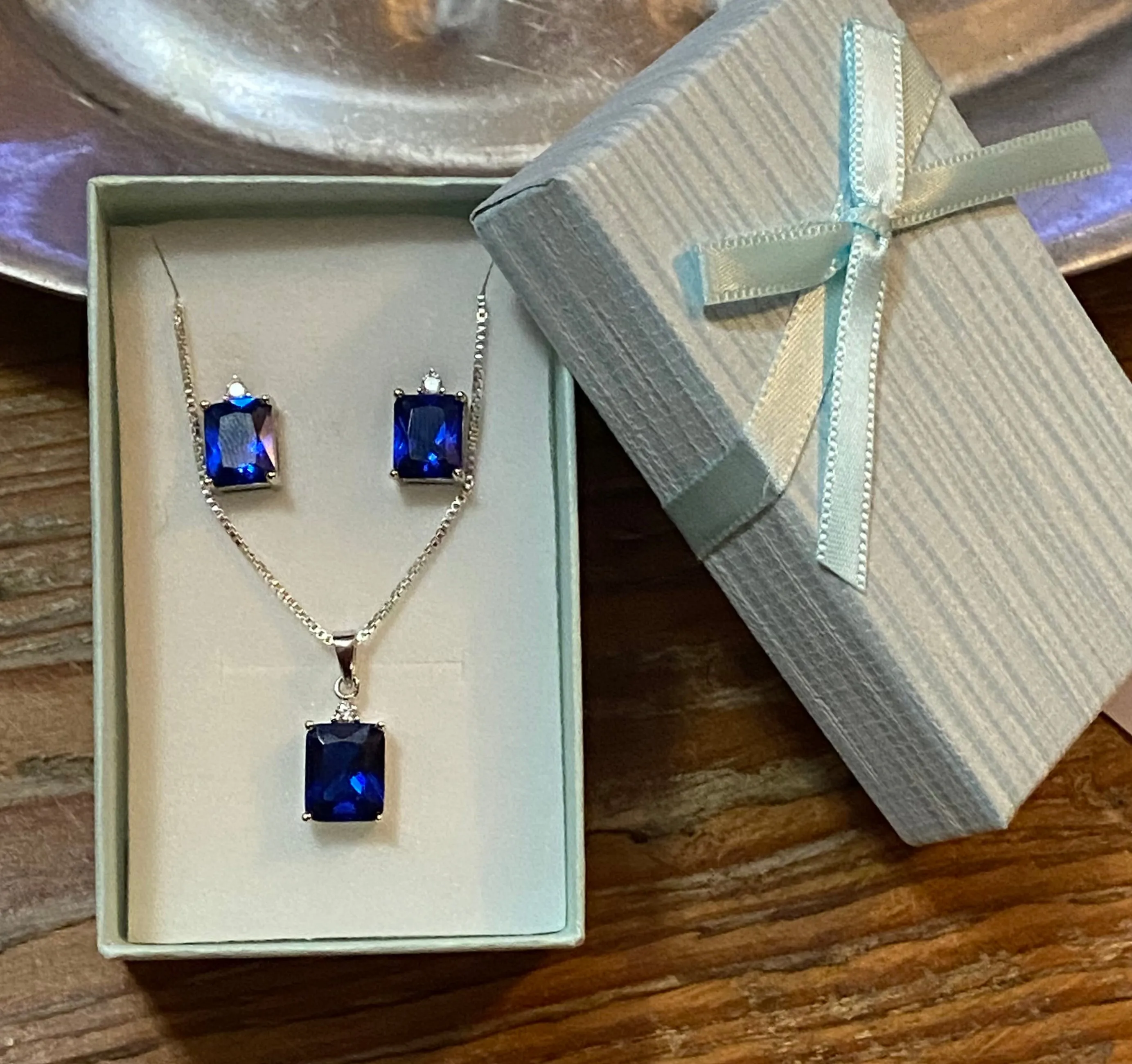 Sterling Silver Sapphire Post Back Earrings