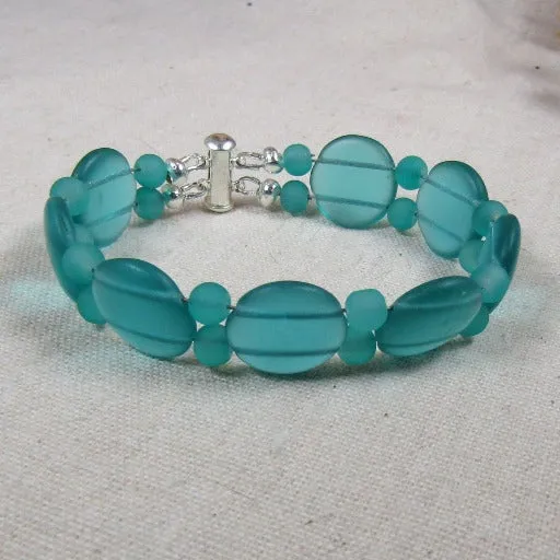 Teal Sea Glass Cuff Bracelet