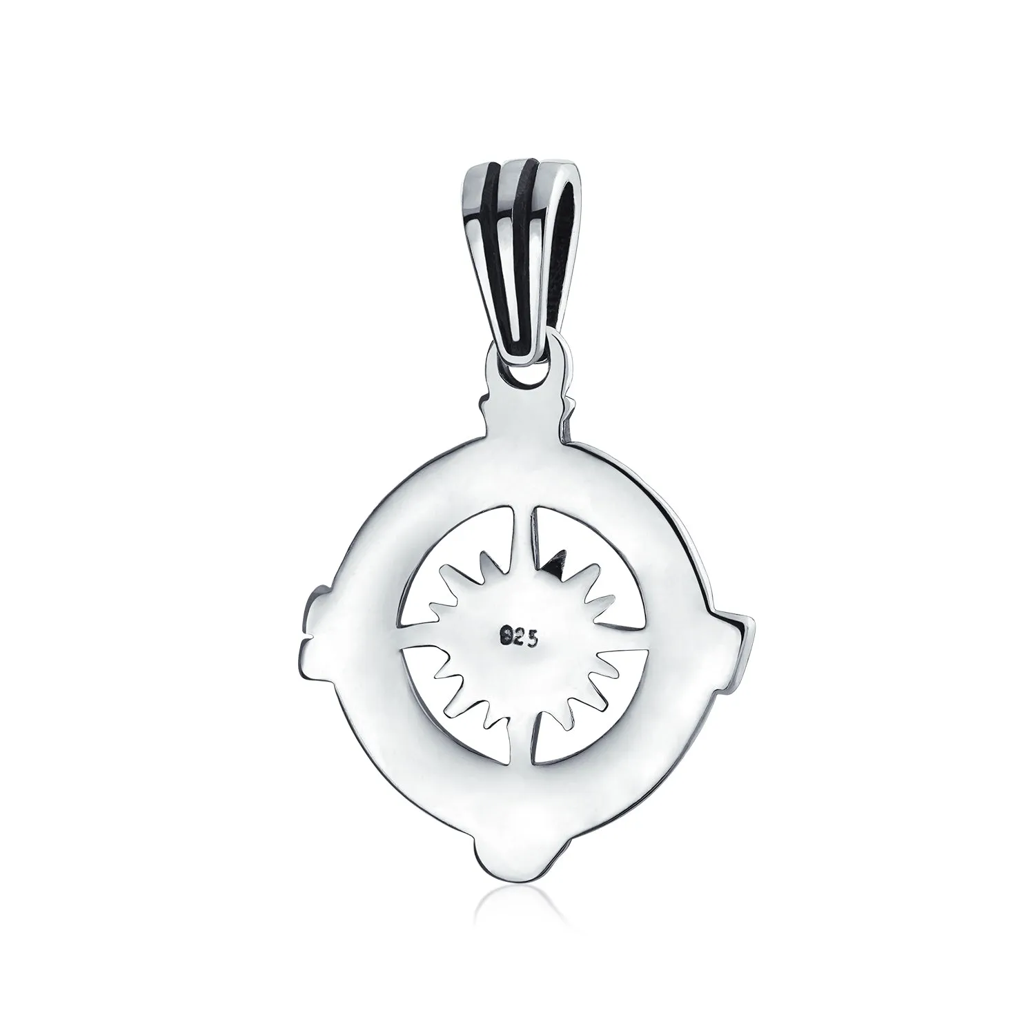 Unisex Viking Compass Pendant Necklace in Oxidized Sterling Silver for Men