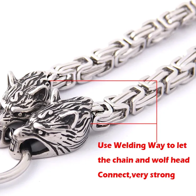 Viking Wolf Head Mjolnir Necklace